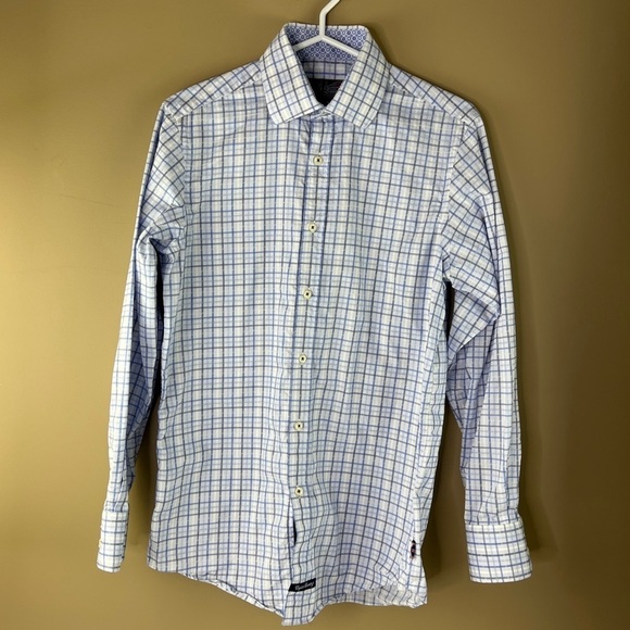 Men's English Laundry Blue Plaid  Button Up Shirt - Picture 2 of 12